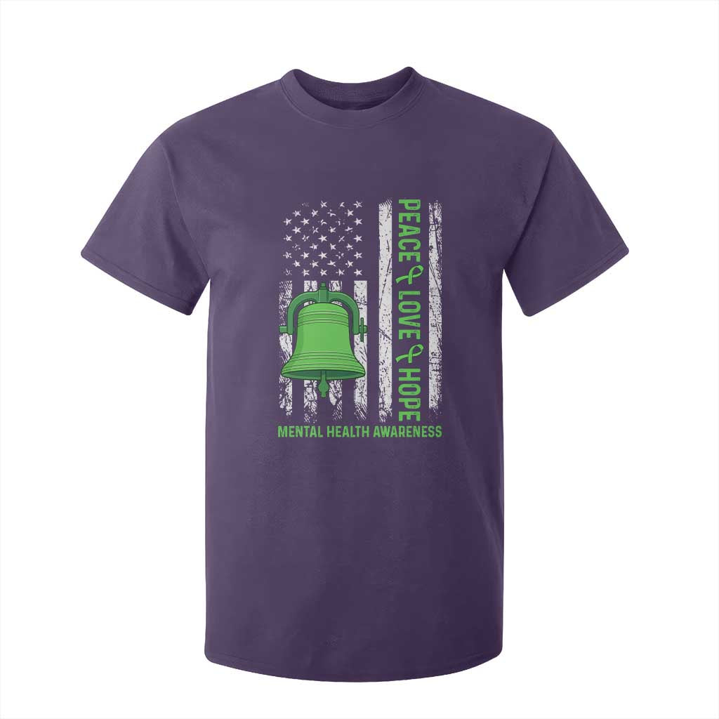 Mental Health T Shirt For Kid Peace Love Hope Green Ribbon