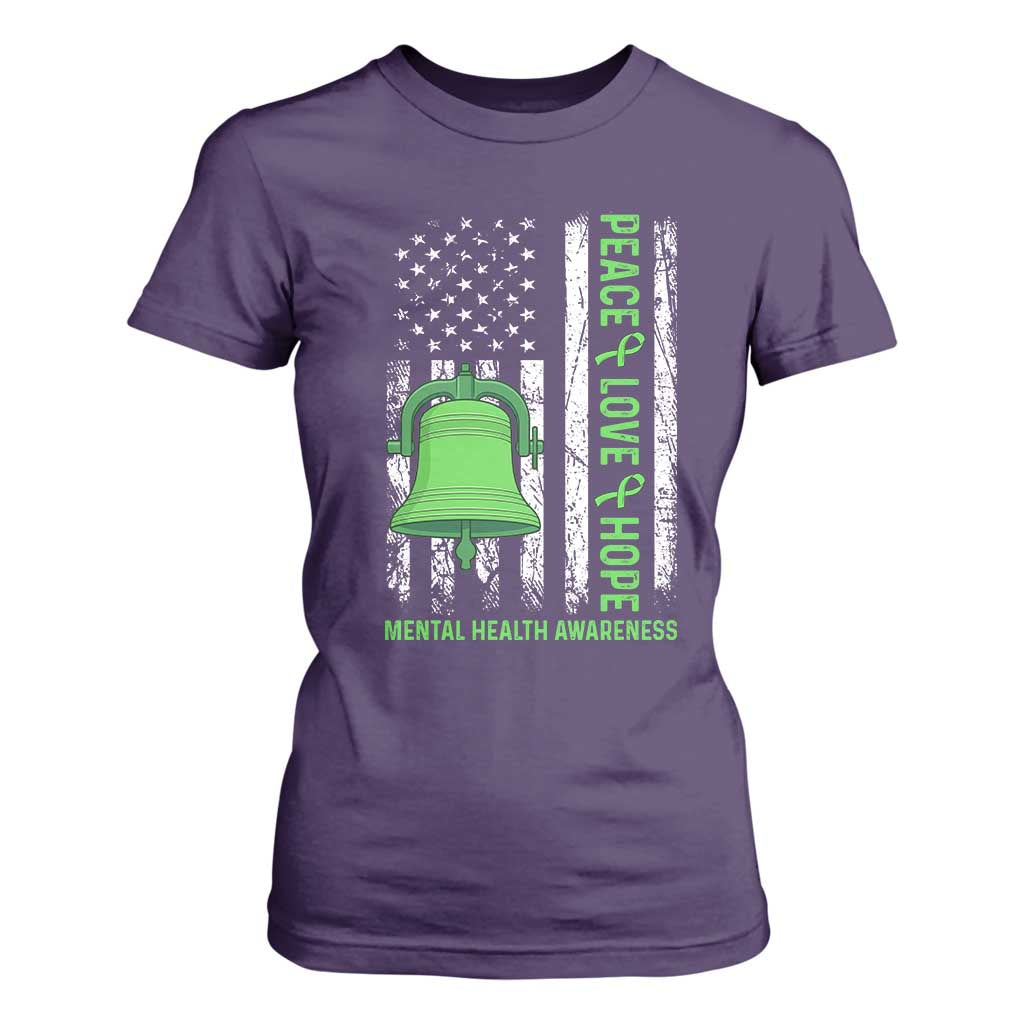 Mental Health T Shirt For Women Peace Love Hope Green Ribbon