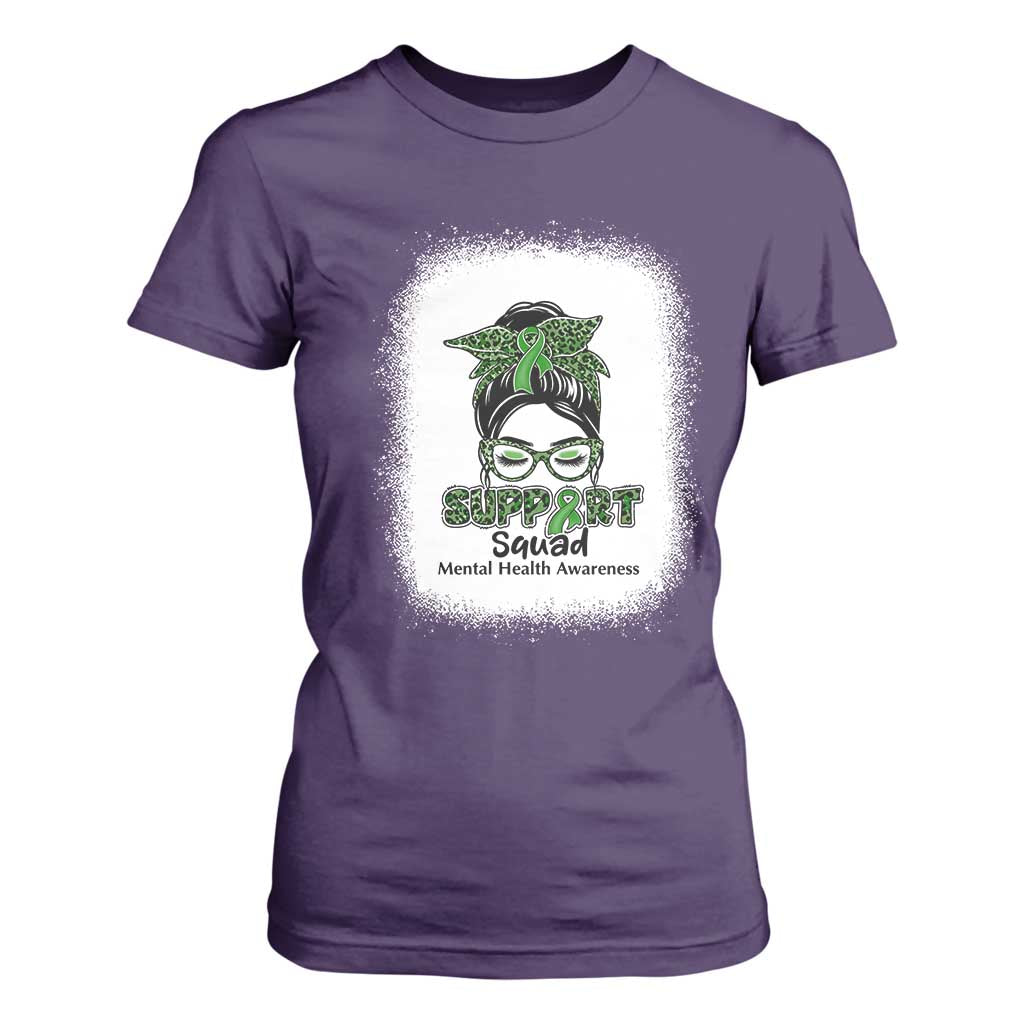 Mental Health T Shirt For Women Messy Bun Green Ribbon Support