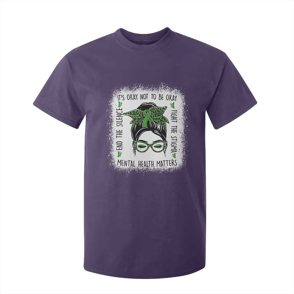 Mental Health Matters T Shirt For Kid Messy Bun Green Ribbon Support