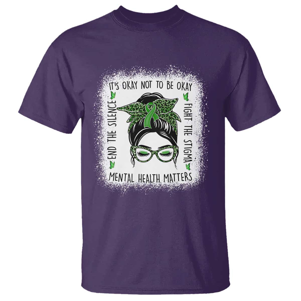 Mental Health Matters T Shirt Messy Bun Green Ribbon Support