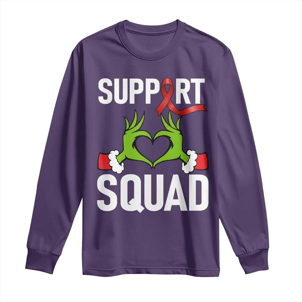 Red Ribbon AIDS Support Long Sleeve Shirt Elf Hand Christmas HIV Warrior