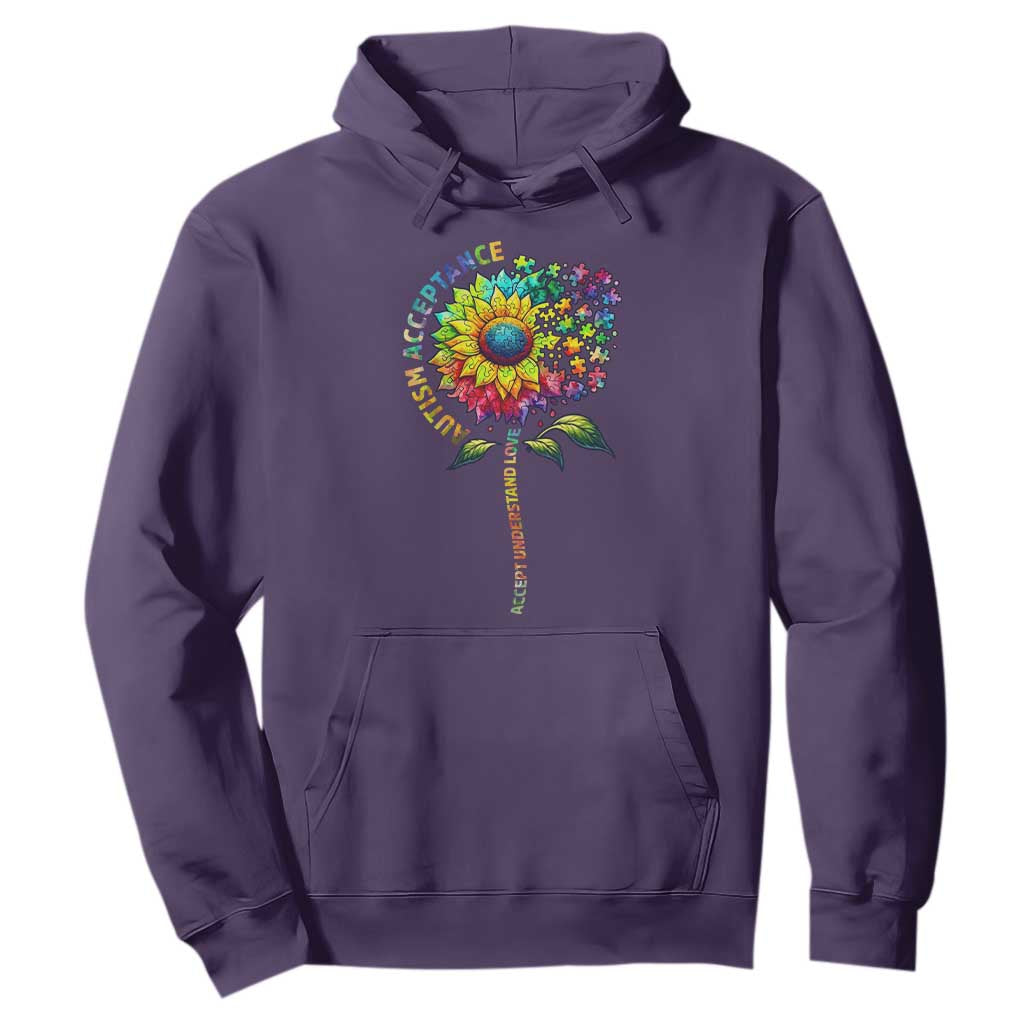 Autism Acceptance Hoodie Accept Understand Love Sunflower Puzzle