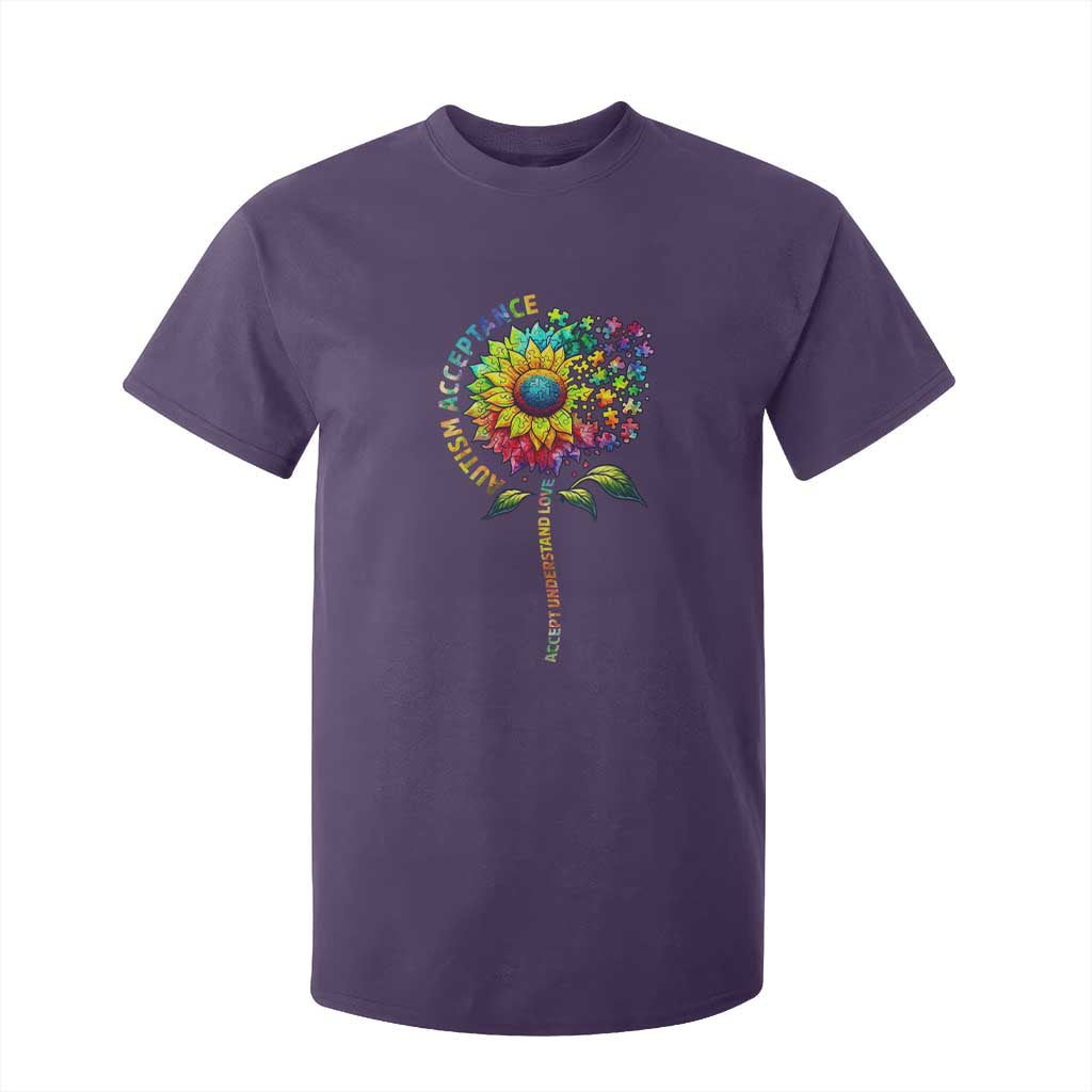 Autism Acceptance T Shirt For Kid Accept Understand Love Sunflower Puzzle