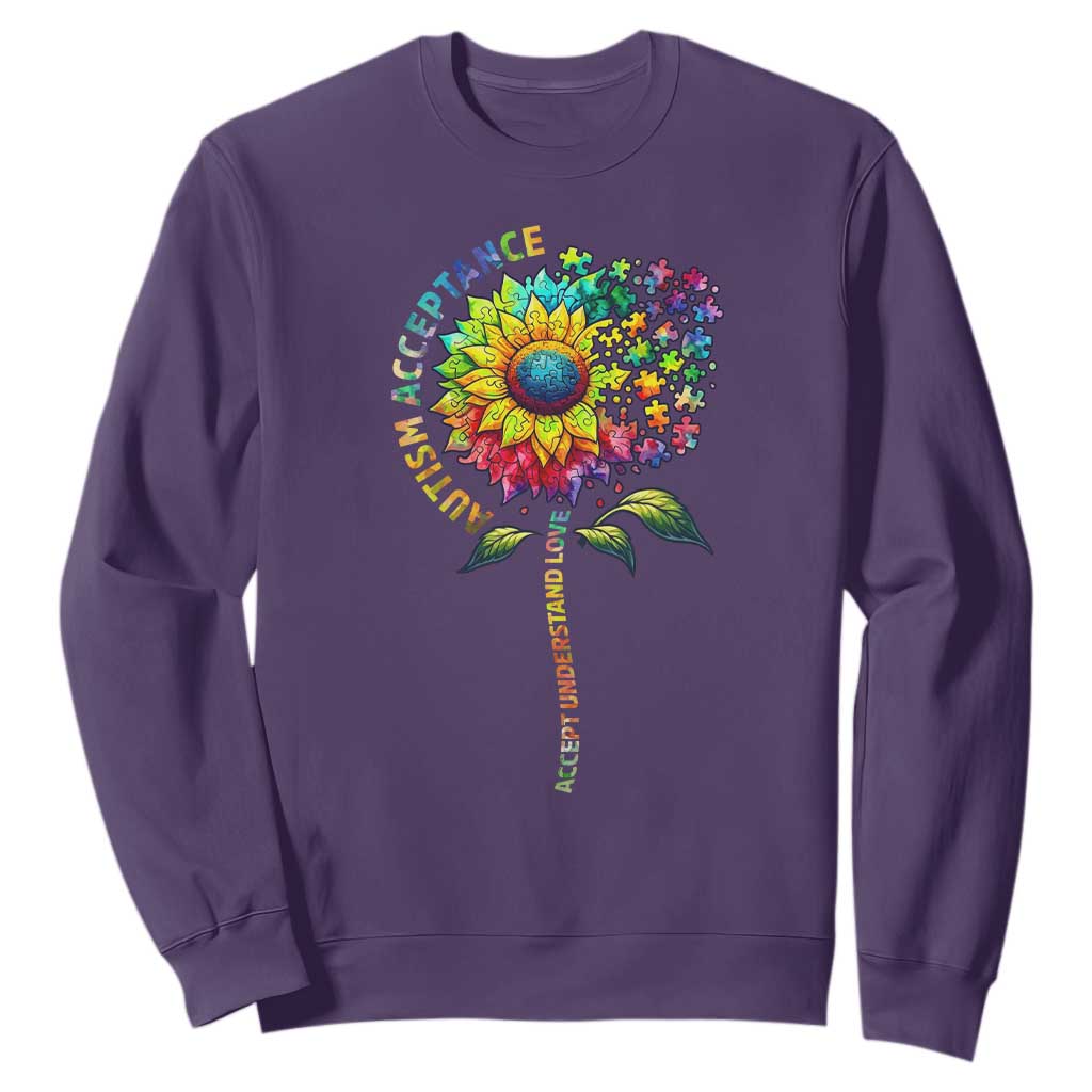 Autism Acceptance Sweatshirt Accept Understand Love Sunflower Puzzle
