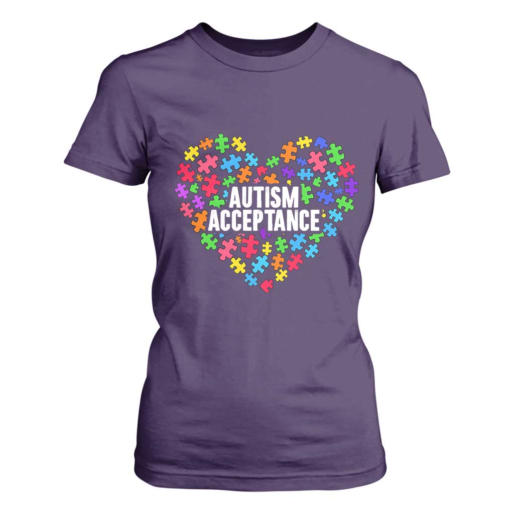Autism Acceptance T Shirt For Women Love Heart Puzzle Piece Gift