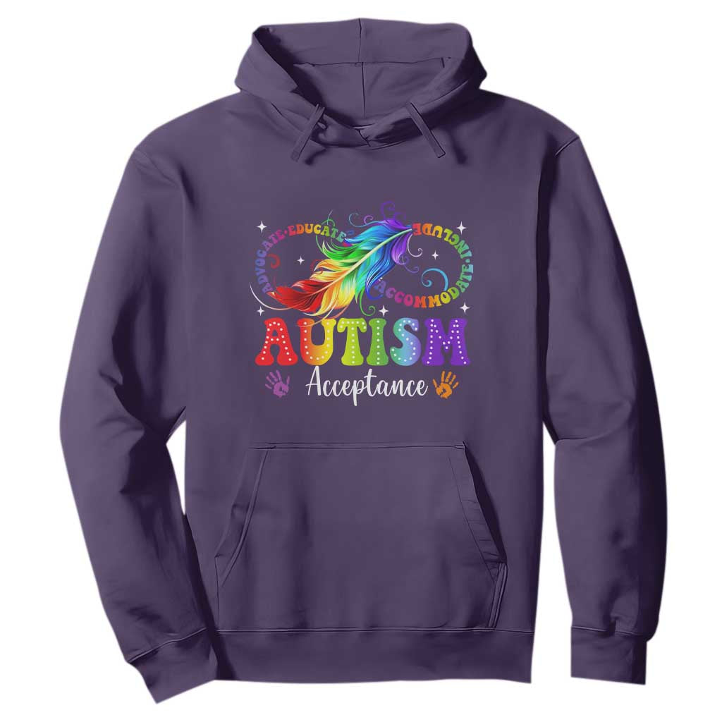 Autism Acceptance Hoodie Neurodivergent Support Rainbow Feather Infinity Symbol