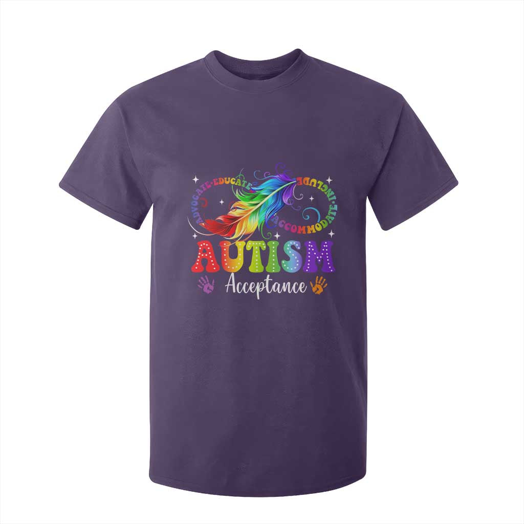 Autism Acceptance T Shirt For Kid Neurodivergent Support Rainbow Feather Infinity Symbol
