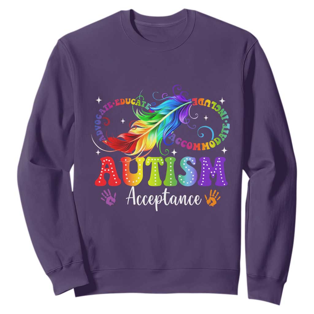 Autism Acceptance Sweatshirt Neurodivergent Support Rainbow Feather Infinity Symbol