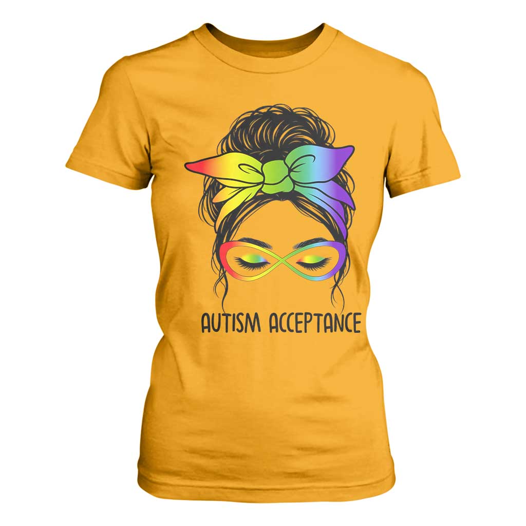 Autism Acceptance T Shirt For Women Neurodiversity Awareness Messy Bun Women