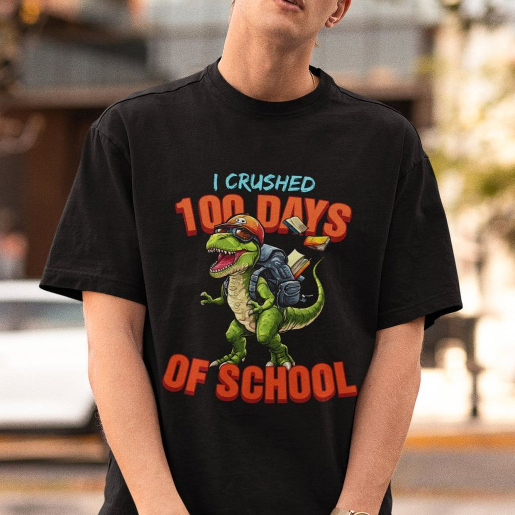 100 Days of School Dinosaur T Shirt I Crushed - FUNOLO