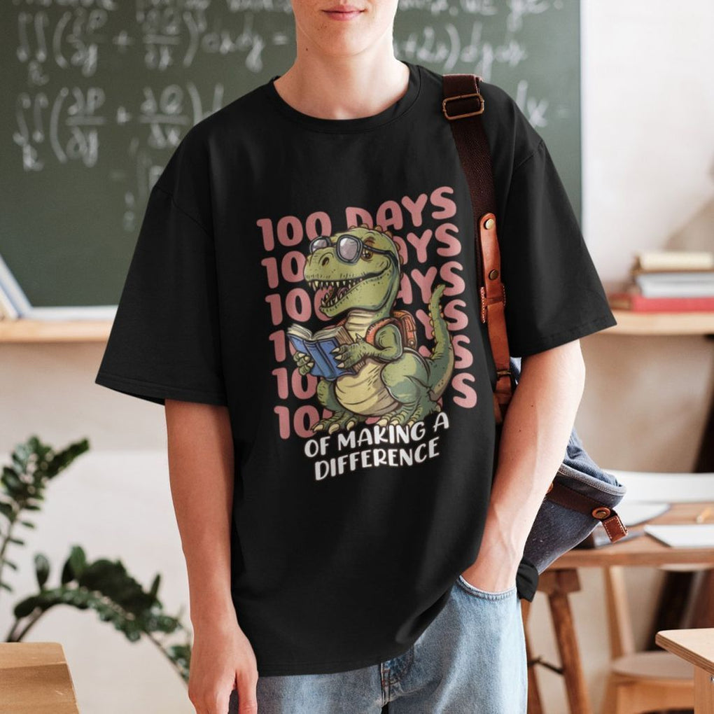 100 Days of School Dinosaur T Shirt Making A Difference - FUNOLO