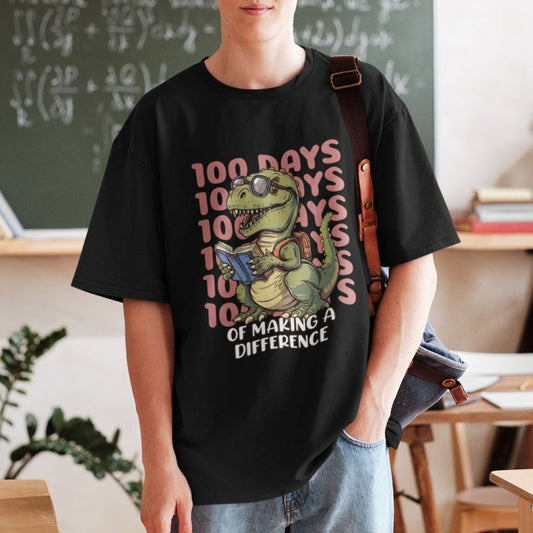 100 Days of School Dinosaur T Shirt Making A Difference - FUNOLO