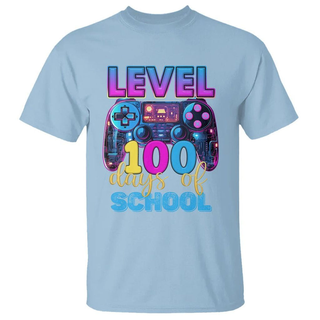 100 Days of School Gamer T Shirt Level 100 Unlocked Neon Game Controller - FUNOLO