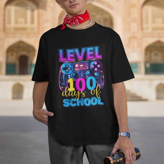 100 Days of School Gamer T Shirt Level 100 Unlocked Neon Game Controller - FUNOLO