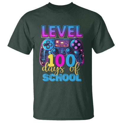 100 Days of School Gamer T Shirt Level 100 Unlocked Neon Game Controller - FUNOLO