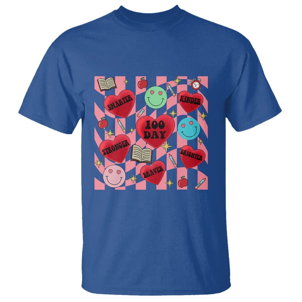 100 Days Of School T Shirt Smarter Kinder Stronger Brighter Retro Groovy - FUNOLO