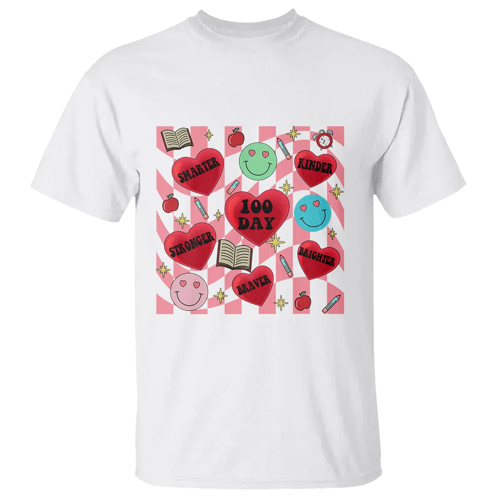 100 Days Of School T Shirt Smarter Kinder Stronger Brighter Retro Groovy - FUNOLO