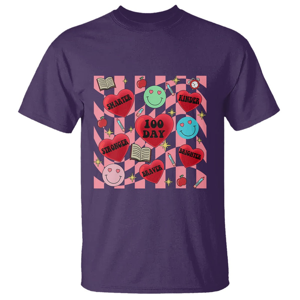 100 Days Of School T Shirt Smarter Kinder Stronger Brighter Retro Groovy - FUNOLO