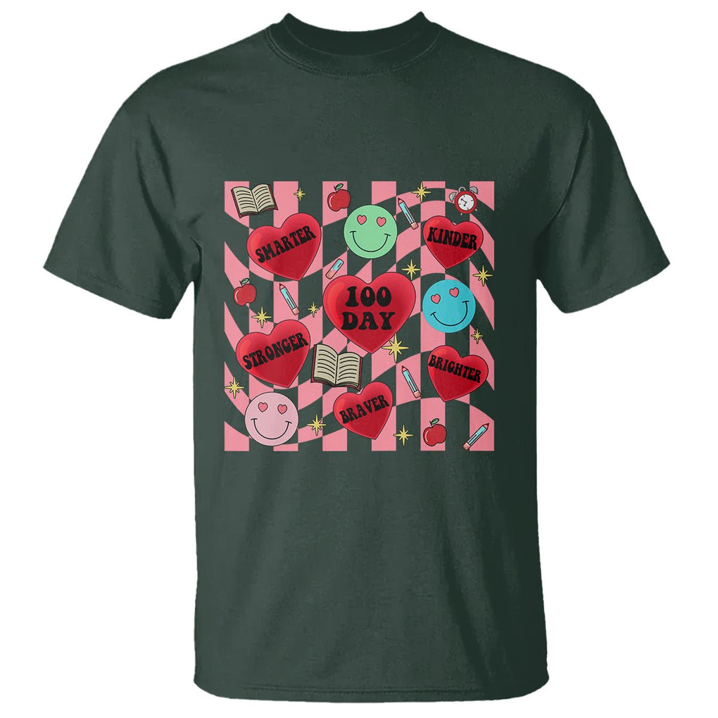 100 Days Of School T Shirt Smarter Kinder Stronger Brighter Retro Groovy - FUNOLO