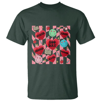 100 Days Of School T Shirt Smarter Kinder Stronger Brighter Retro Groovy - FUNOLO