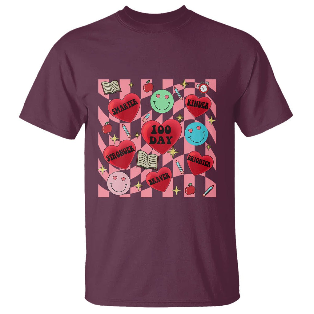 100 Days Of School T Shirt Smarter Kinder Stronger Brighter Retro Groovy - FUNOLO