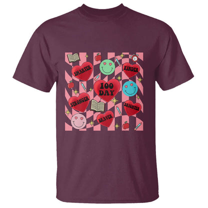 100 Days Of School T Shirt Smarter Kinder Stronger Brighter Retro Groovy - FUNOLO