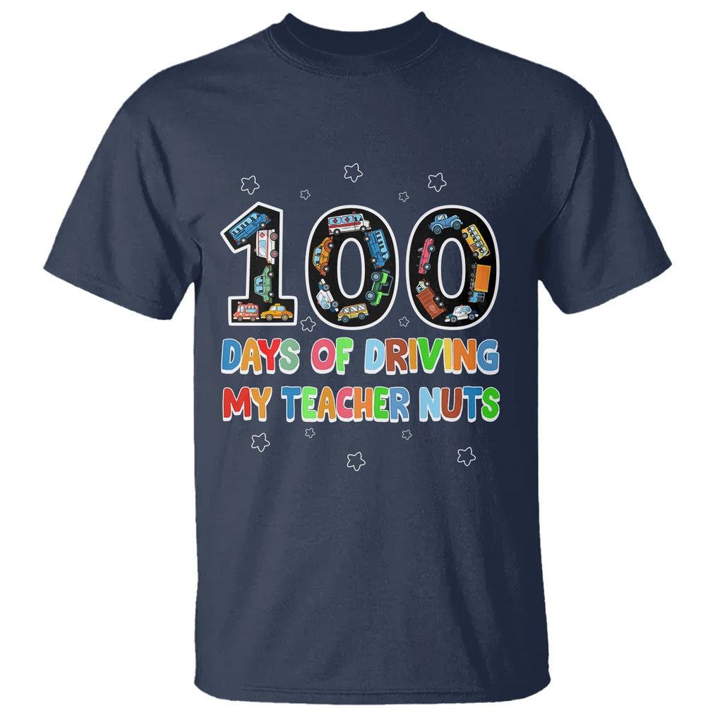 100th Day of School Boys T Shirt 100 Days of Driving My Teacher Nuts Cars Vehicles - FUNOLO
