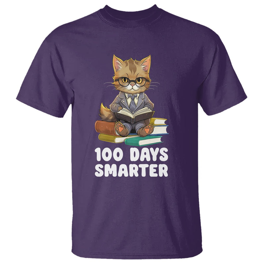 100th Day Of School T Shirt 100 Days Smarter Funny Kitty Cat Reading Book - FUNOLO
