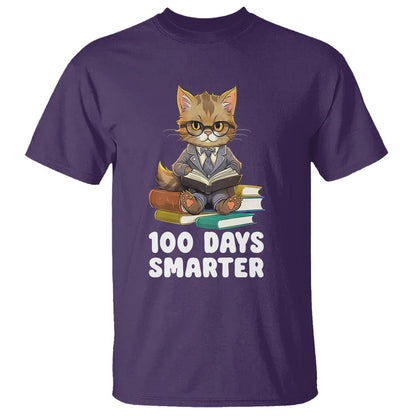 100th Day Of School T Shirt 100 Days Smarter Funny Kitty Cat Reading Book - FUNOLO