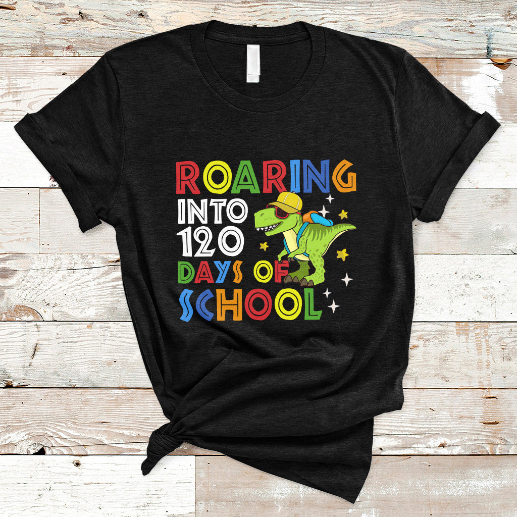 dinosaur-roaring-into-120-days-of-school-kids-boys-girls-120-days-smarter-t-shirt-ts02