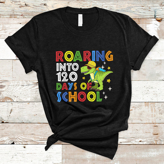 dinosaur-roaring-into-120-days-of-school-kids-boys-girls-120-days-smarter-t-shirt-ts02