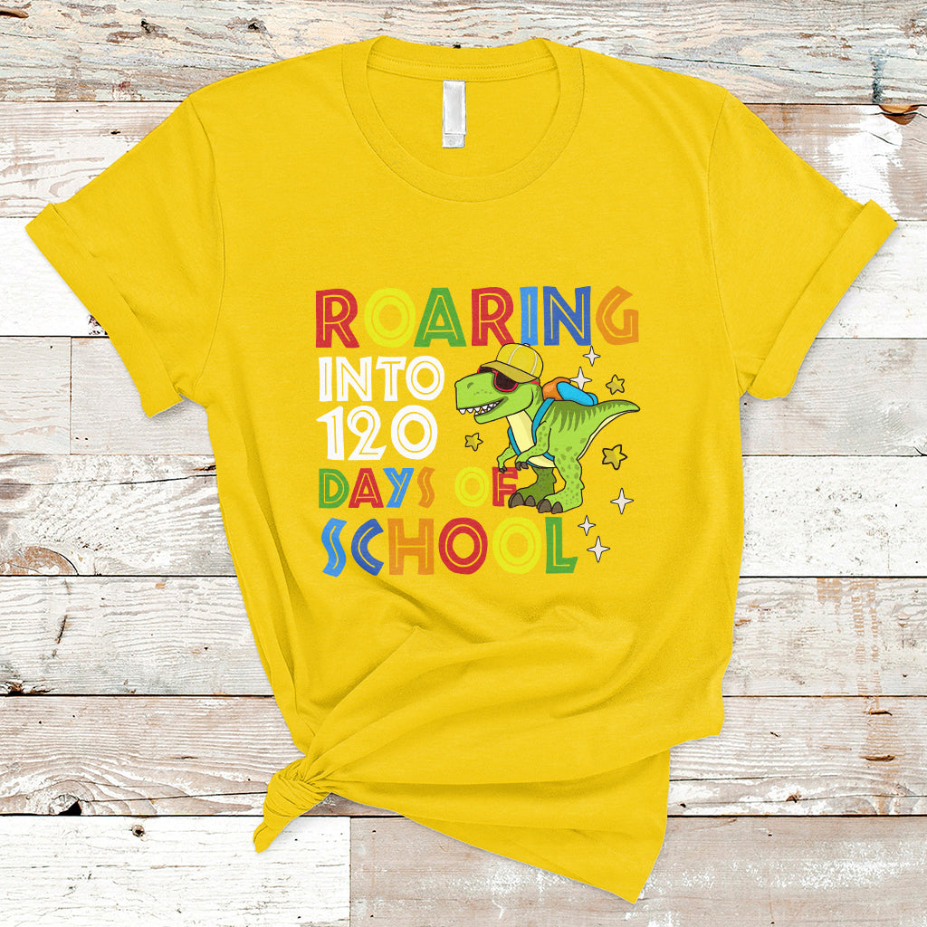 dinosaur-roaring-into-120-days-of-school-kids-boys-girls-120-days-smarter-t-shirt-ts02