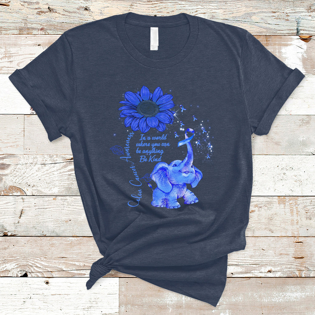 colon-cancer-awareness-crc-sunflower-elephant-blue-ribbon-be-kind-t-shirt-ts02