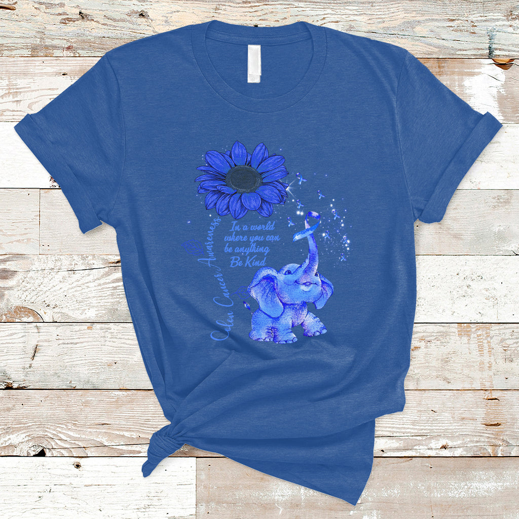 colon-cancer-awareness-crc-sunflower-elephant-blue-ribbon-be-kind-t-shirt-ts02