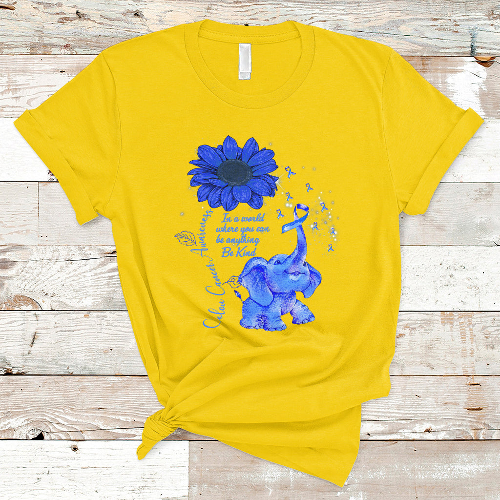 colon-cancer-awareness-crc-sunflower-elephant-blue-ribbon-be-kind-t-shirt-ts02