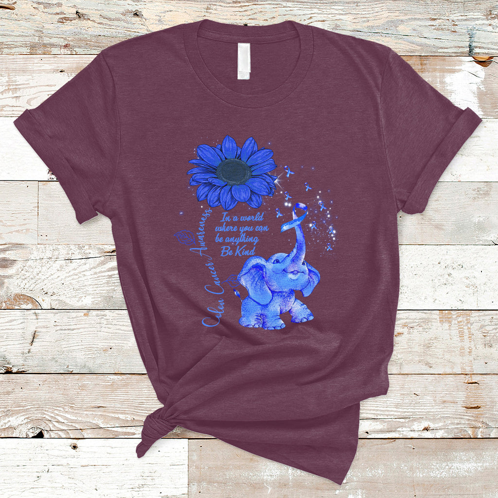 colon-cancer-awareness-crc-sunflower-elephant-blue-ribbon-be-kind-t-shirt-ts02