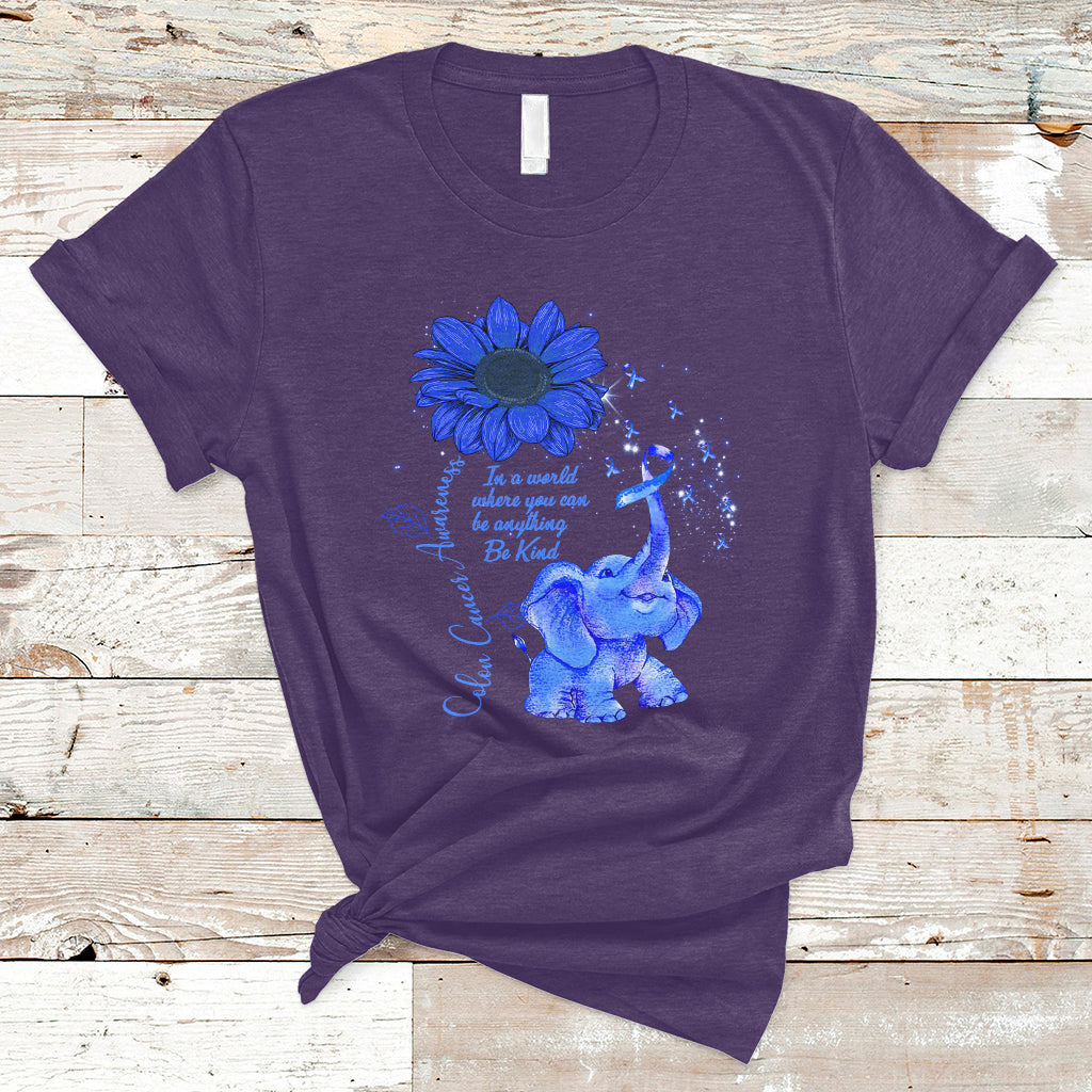 colon-cancer-awareness-crc-sunflower-elephant-blue-ribbon-be-kind-t-shirt-ts02