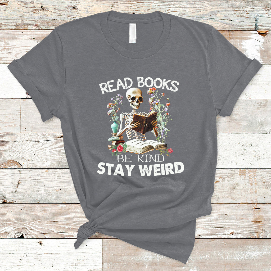 read-books-be-kind-stay-weird-funny-book-lover-skull-skeleton-t-shirt-ts02