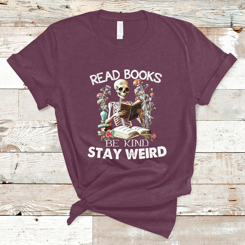 read-books-be-kind-stay-weird-funny-book-lover-skull-skeleton-t-shirt-ts02