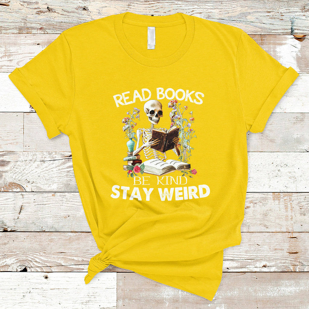 read-books-be-kind-stay-weird-funny-book-lover-skull-skeleton-t-shirt-ts02