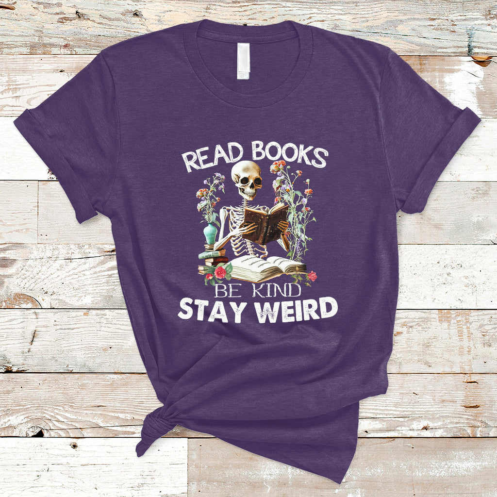 read-books-be-kind-stay-weird-funny-book-lover-skull-skeleton-t-shirt-ts02