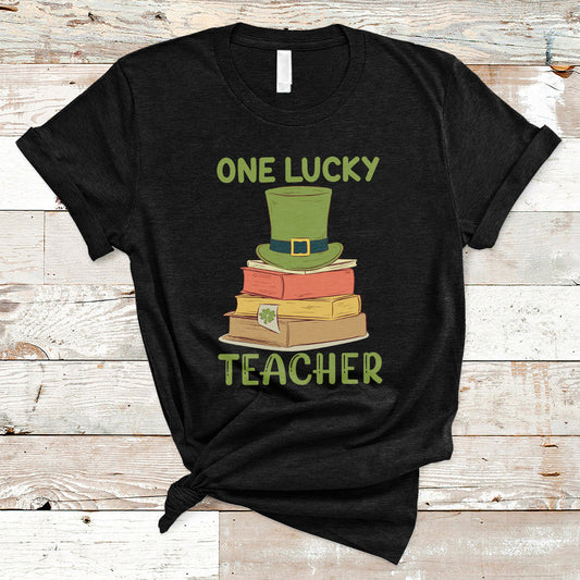 one-lucky-teacher-st-patricks-day-lepreachaun-shamrock-books-t-shirt-ts02