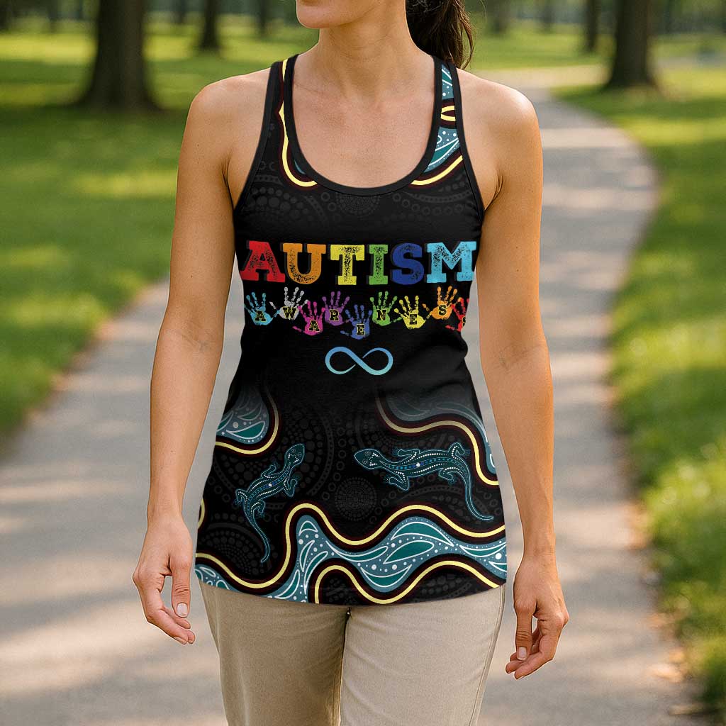 Australia Autism Support Aboriginal Lizard Hollow Tank Top