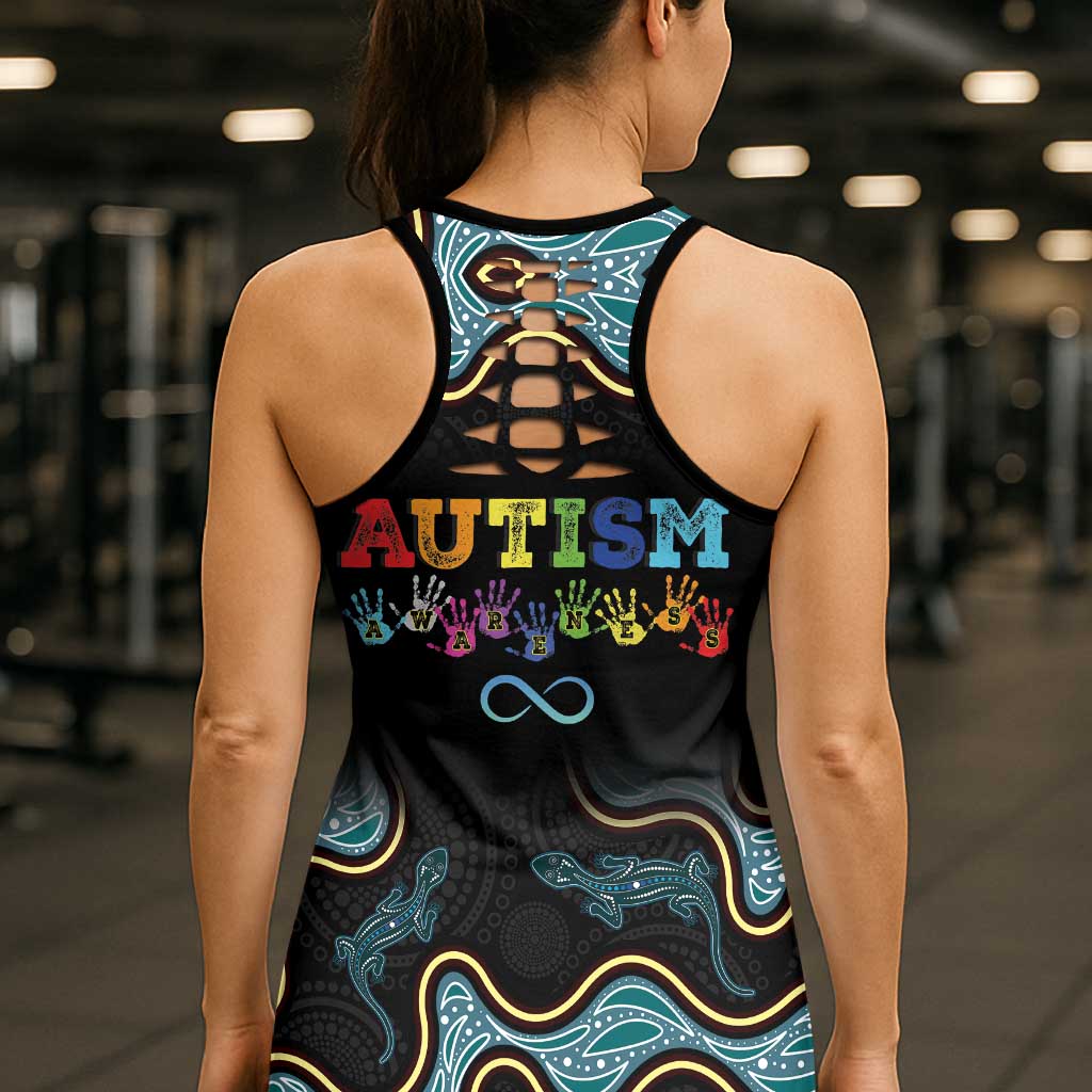 Australia Autism Support Aboriginal Lizard Hollow Tank Top