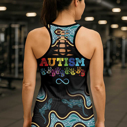 Australia Autism Support Aboriginal Lizard Hollow Tank Top