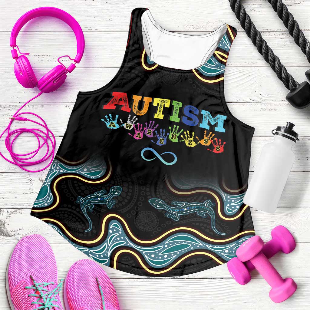 Australia Autism Support Aboriginal Lizard Women Racerback Tank