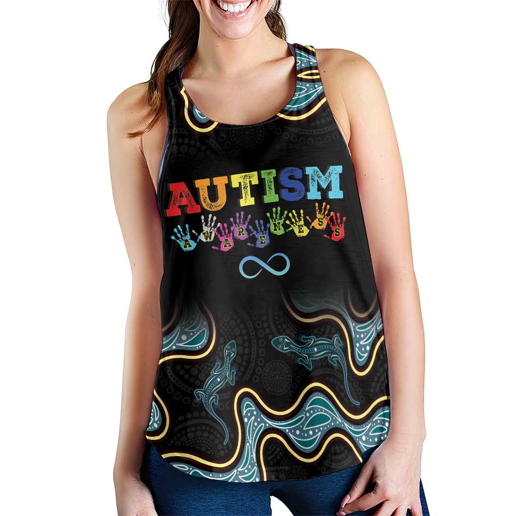 Australia Autism Support Aboriginal Lizard Women Racerback Tank