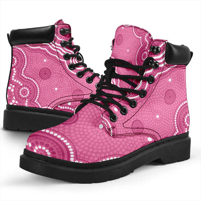 Australia Breast Cancer Support All Season Boots Pink Cockatoo Ribbon Aboriginal Art