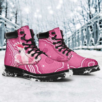 Australia Breast Cancer Support All Season Boots Pink Cockatoo Ribbon Aboriginal Art